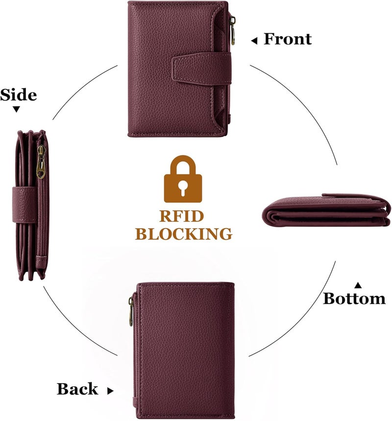 Airkit Small Wallet Women RFID Blocking Soft Leather Bifold Compact Card Holder Wallet for Women with Zipper Coin Pocket 4 ID Window - Image 4